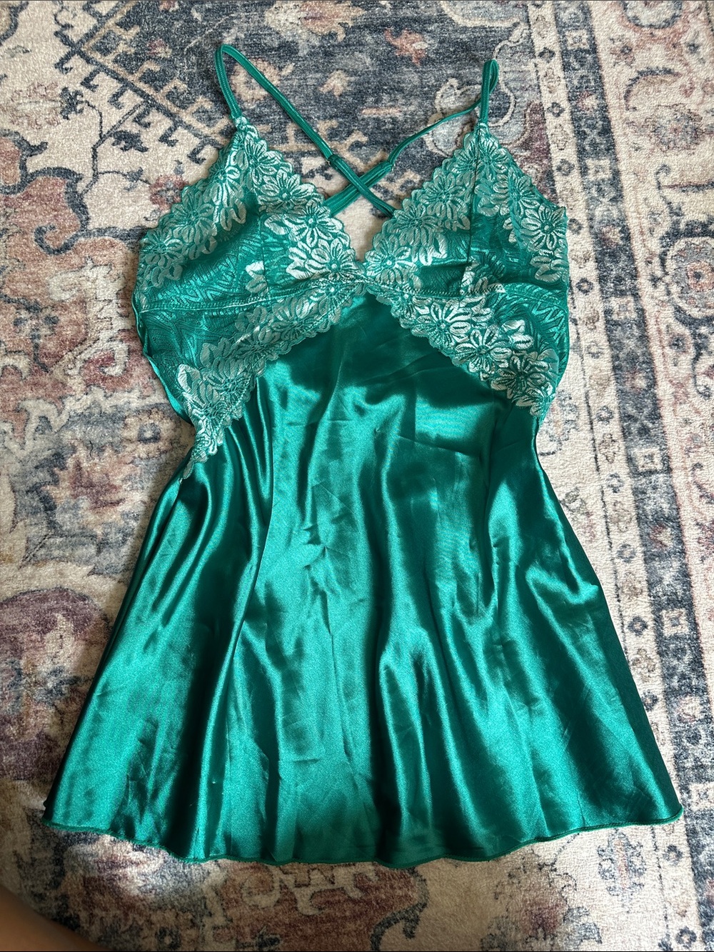 Emerald Lace Satin Chemise - Women's Intimate Nightwear